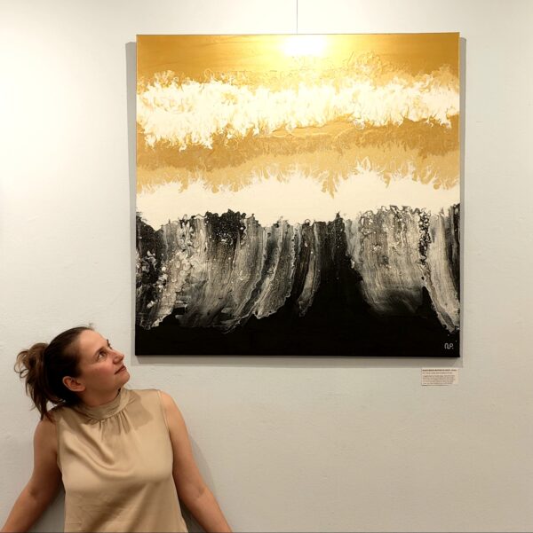 Černá pláž zalitá zlatem 100x100 cm